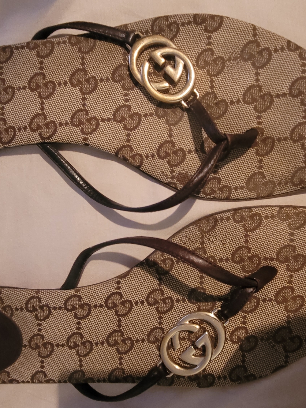 Gucci Brown Leather Logo Sandals with Monogram Footbed